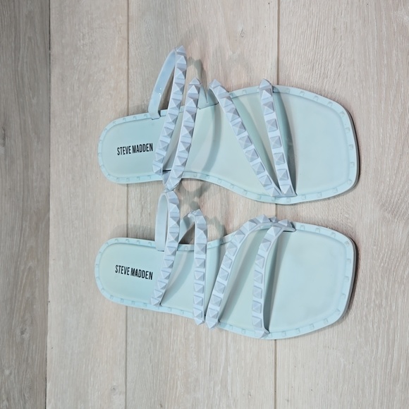Steve Madden Women Skylar Baby blue Strappy Flats Sandals shoes sz 10 - Picture 4 of 11